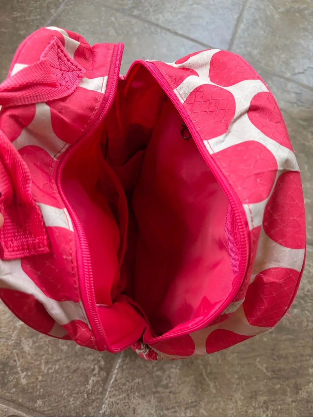 Thirty-One Her Deluxe Backpack Mod Coral Pink Polka Dot Bookbag Monogram Madalyn